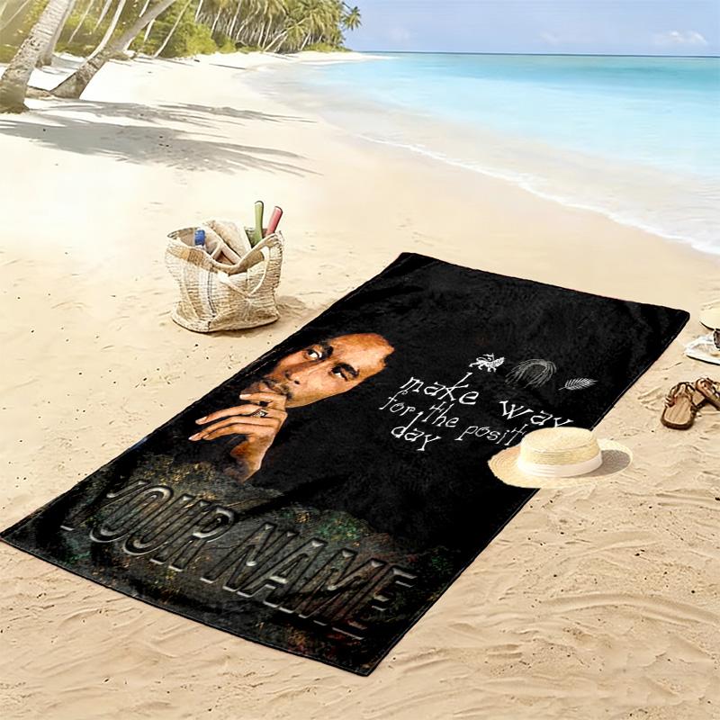 Name Custom Bob Marley Poster Print Beach Towel, Large Soft Quick Dry Towel for Beach Camping Swimming
