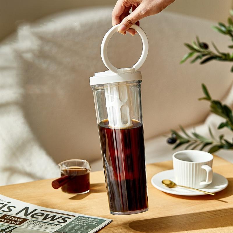1L Manual Cold Brew Maker Refrigerator Cold Water Kettle with Filter Portable Coffee Pot Fruit Tea Moka Pot Coffeeware Teaware