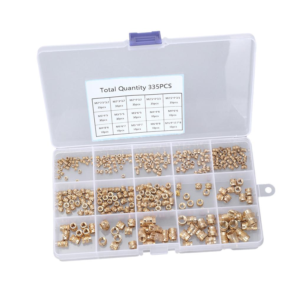 335/360 штук Многоцелевые латунные накатанные резьбовые вставки M2-M6 для пластиковых деталей и применений в 3D-печати
