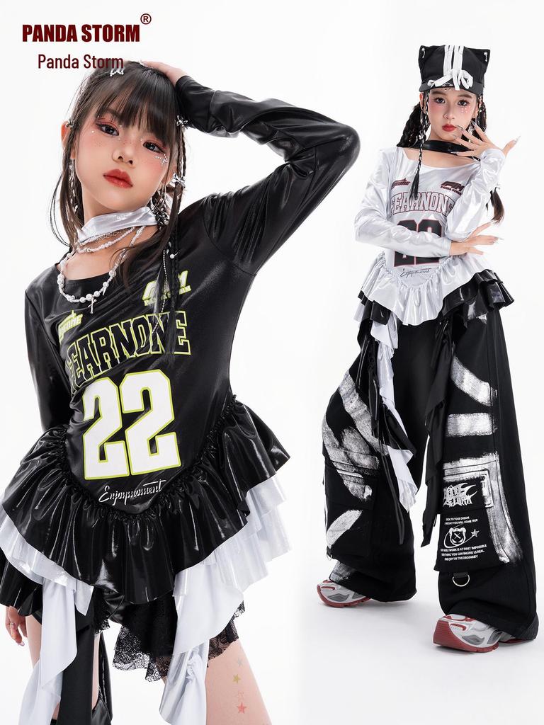 Модный джазовый хип-хоп костюм для девочек - Футболка с длинным рукавом и брюки для уличных танцев