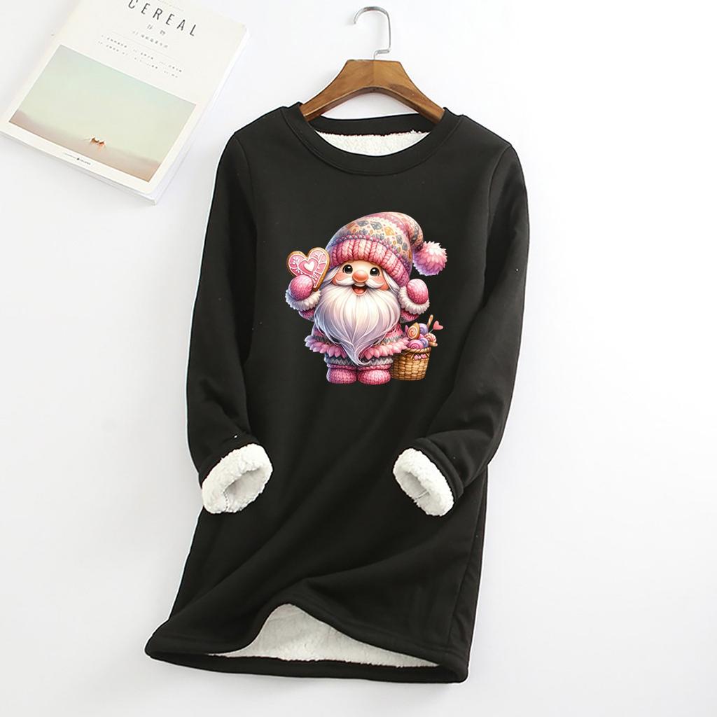 Женский круглый вырез с принтом из утолщенного плюша и кашемира, теплый длинный топ