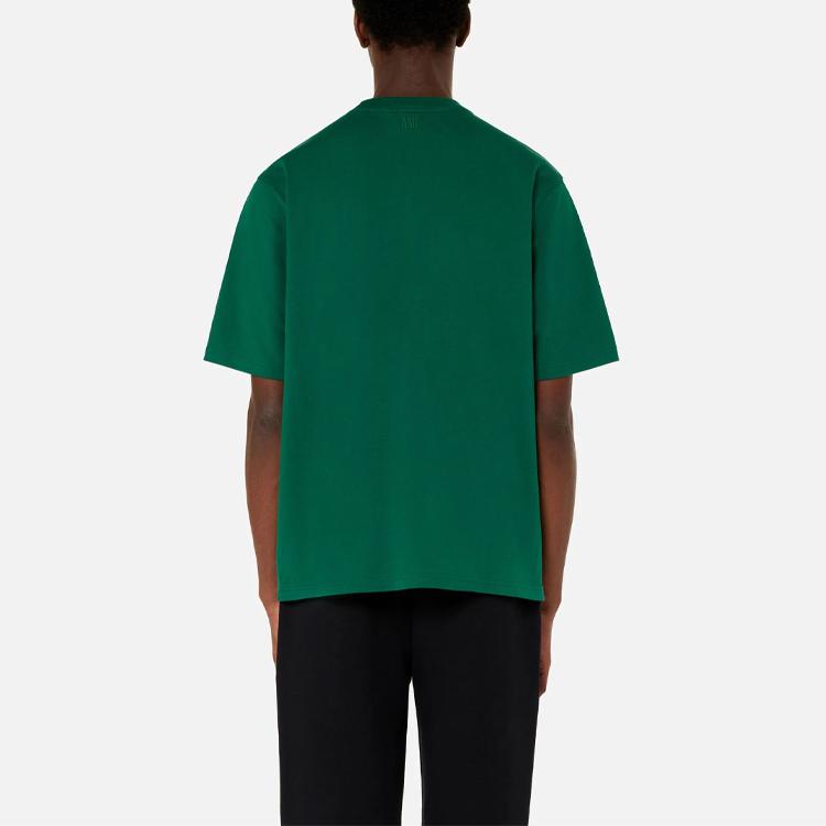 AMIPARIS Тональная вышивка в виде сердца Ami De Coeur Свободный крой Круглый вырез Короткий рукав Футболка Мужские Топы Зеленый A21HJ128726-300