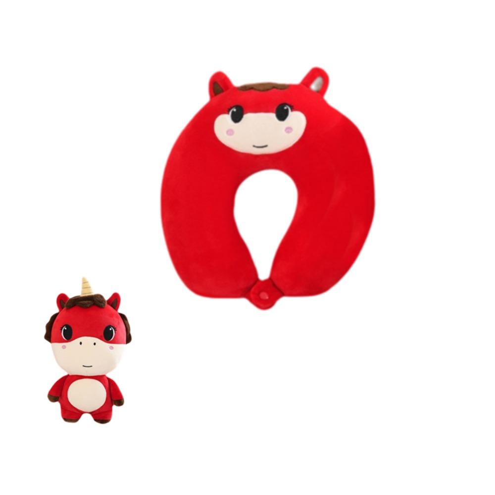 Универсальная подушка-трансформер 2 в 1 в форме лошади, U-образная, приятная на ощупь, для офиса и отдыха, а также подушка для сна с мультяшным рисунком и частицами пены, идеально подходит для деловых поездок.