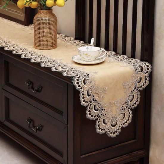 Lace Table Runner, Vintage Lace Dining Table Runner, Non Slip Coffee Table Runners, Waterproof Oil-Proof Table Runner with Exquisite Lace for Dining