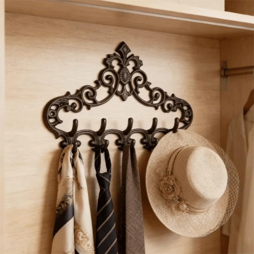Floral Texture Vintage Wrought Iron Hook Cast Iron Wall Hanging Rack Tools Storage Rack Kitchen