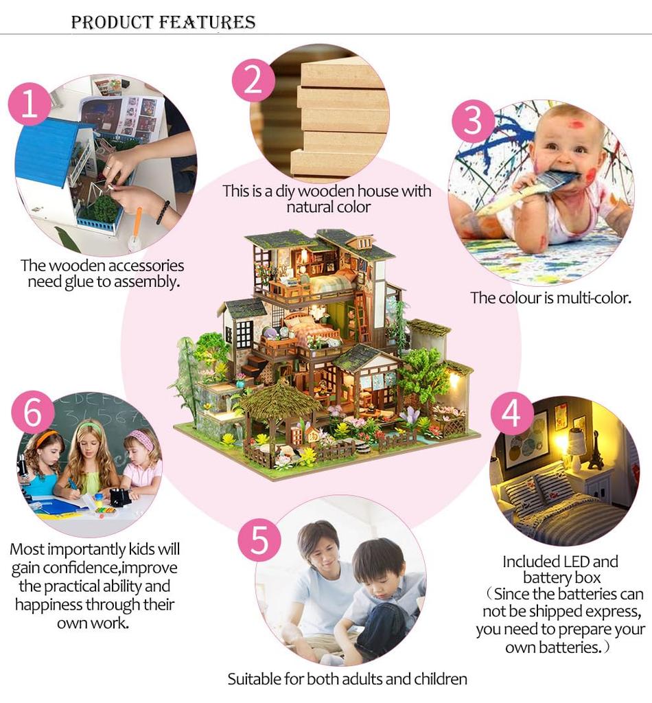 DIY Miniature Dollhouse, Bamboo Spring Garden, Ancient House, 3-Story Garden, Handmade Craft Kit for Adults (K003-A)