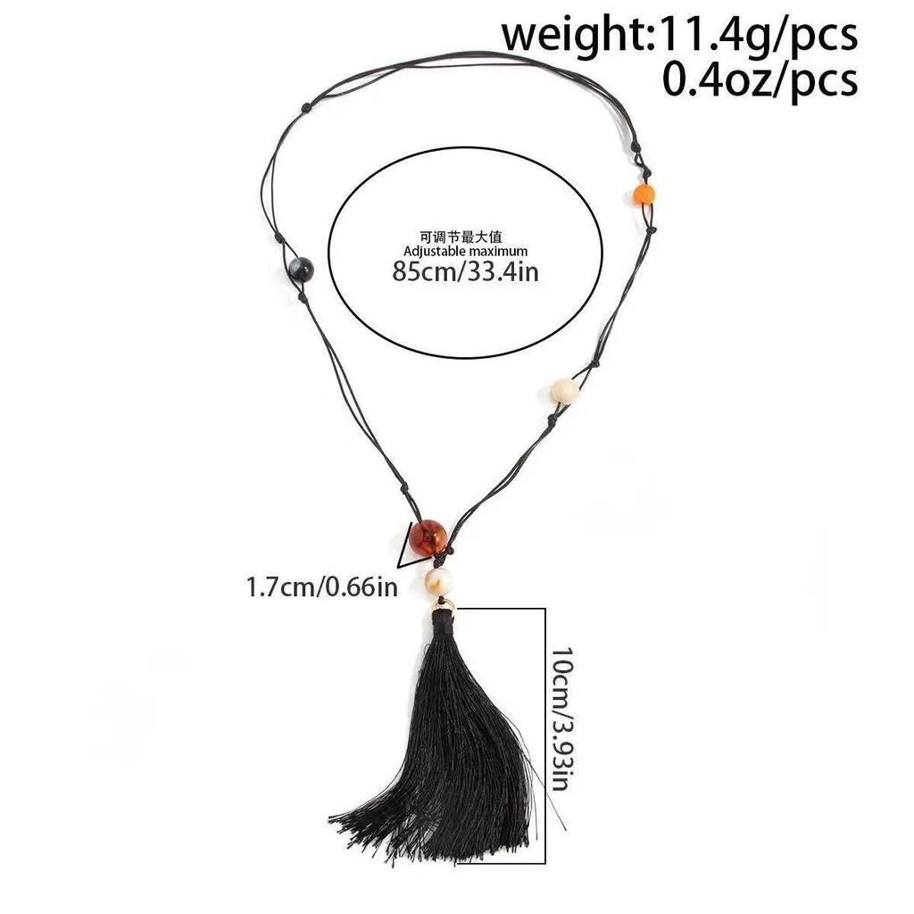 SHIXIN Boho Colorful Resin Bead Tassel Pendant Necklace Woman Retro Adjustable Long Leather Wax Chain Irregular Jewelry Accessor