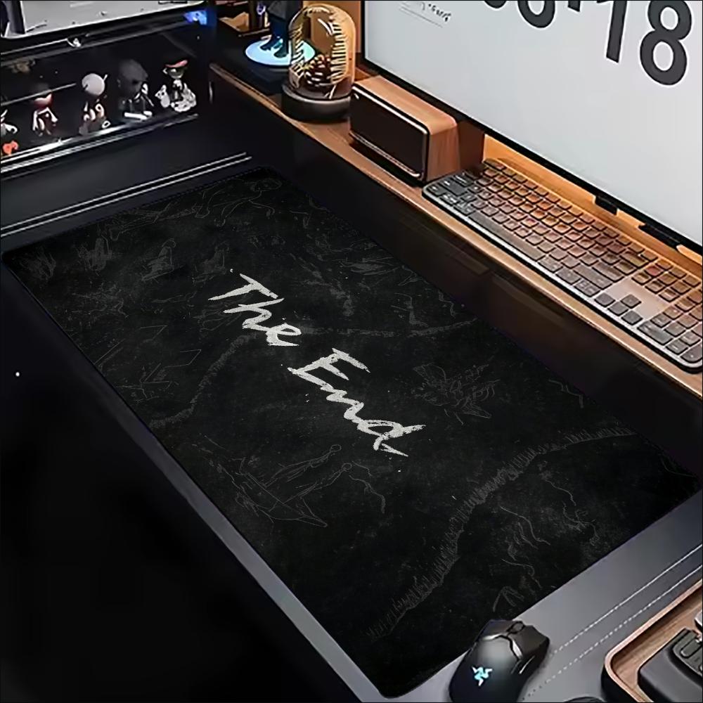 Black Marble The End Text Large Mousepad Non Slip Rubber Desk Mat Stitched Edge For Computer Laptop Home Office Gaming Workspace