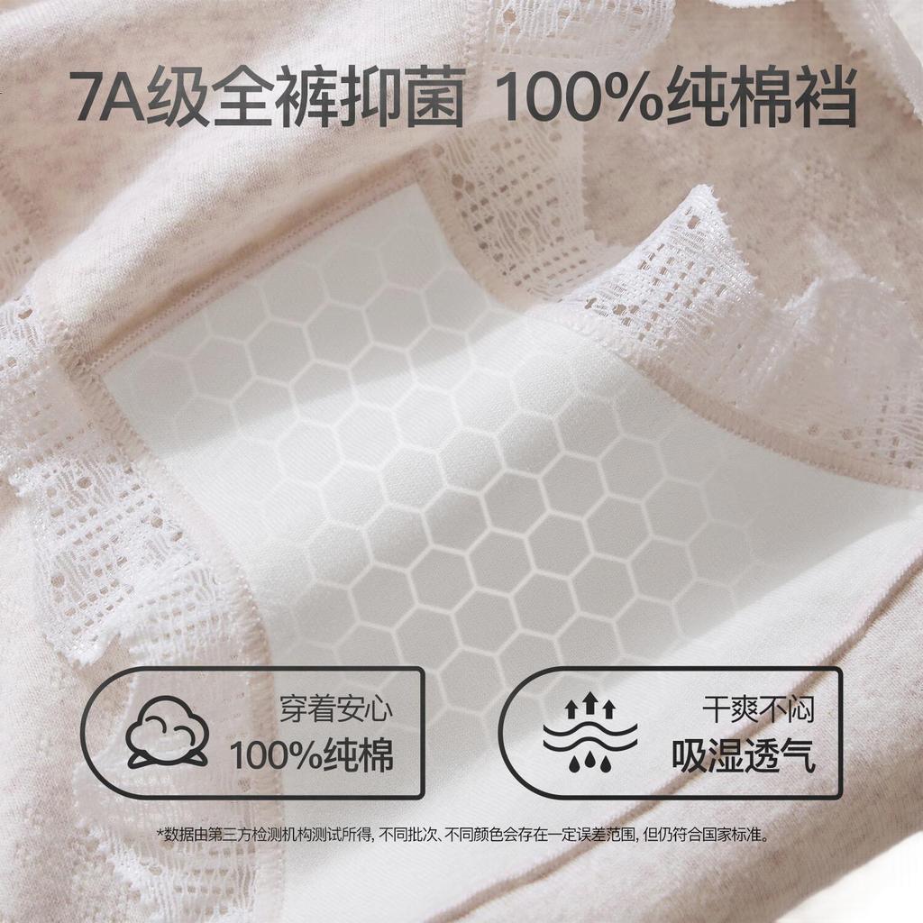 SecretWorld Women's Underwear, 100% Pure Cotton, 7A Antibacterial, Class A Mid-Rise, Breathable, Pure Desire Lace, Young Girl's Triangle Panties