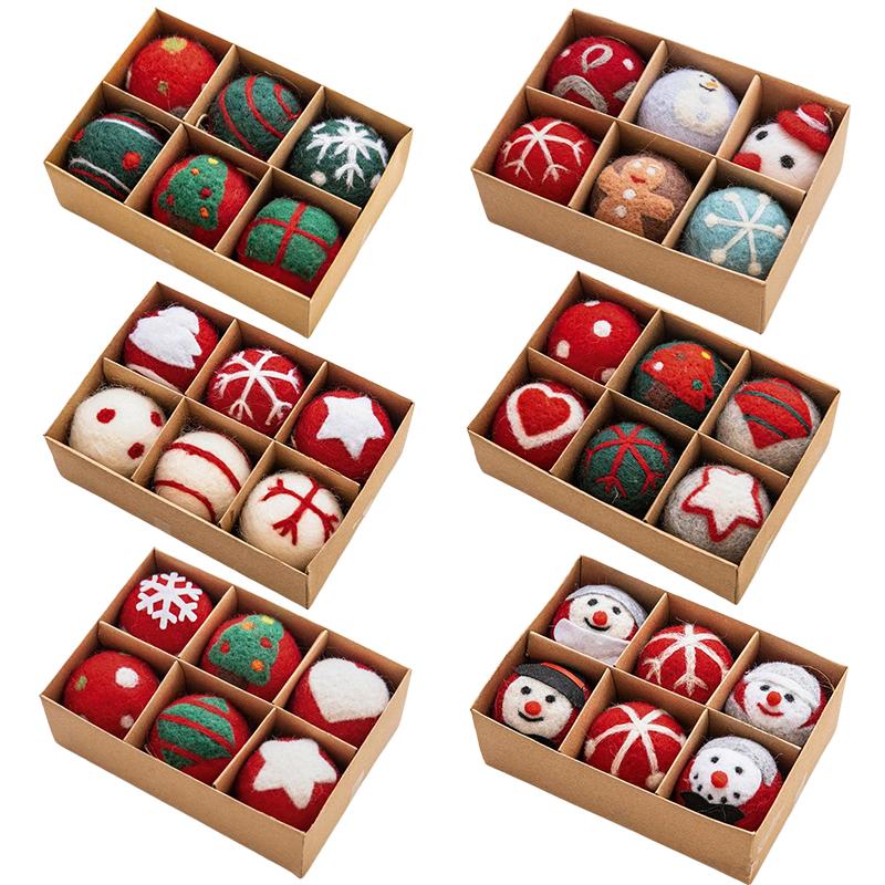 6 шт./коробка Войлочные подвесные шары для вечеринки Подарки Рождественские украшения Дом Санта Снеговик Оформление витрины Шары Украшения Праздник