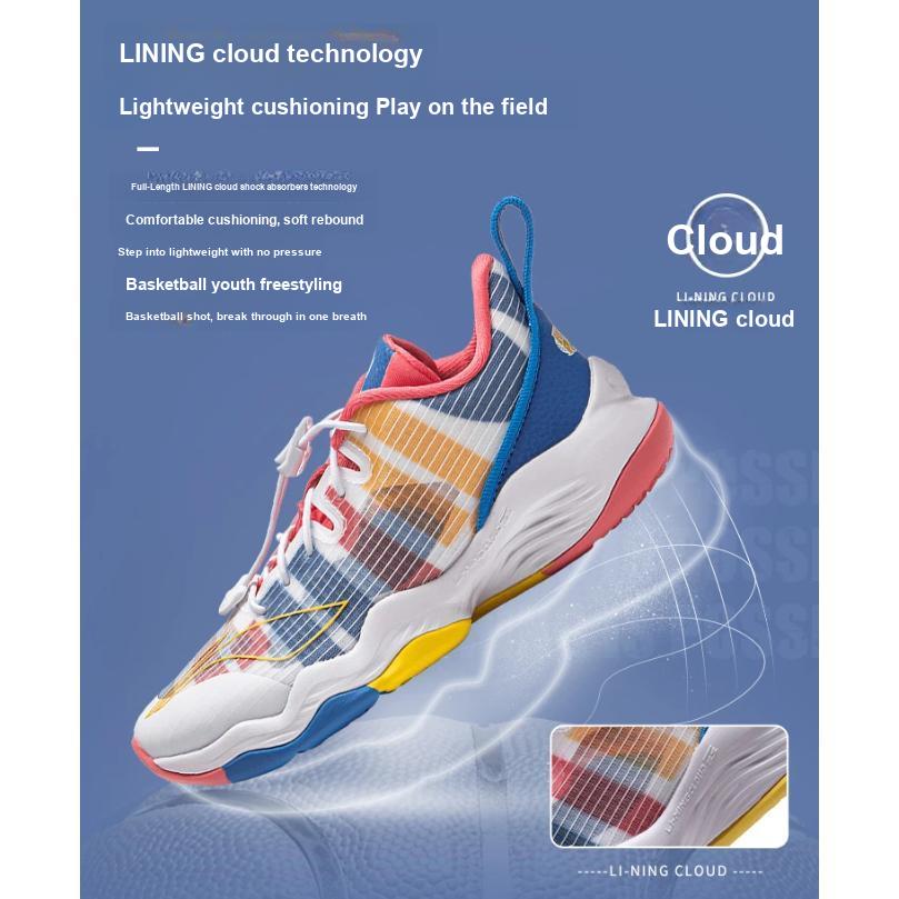 Li-Ning Cloud Sonic 8 Basketball Shoes Kids Sneakers White Blue Red YKBS046-41