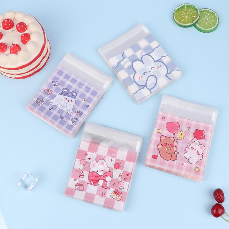 100Pcs Rabbit Bear Candy Bag Cartoon Transparent Plastic Self-adhesive Bag Cookie Wedding Birthday Party Decor DIY Gift Pouch