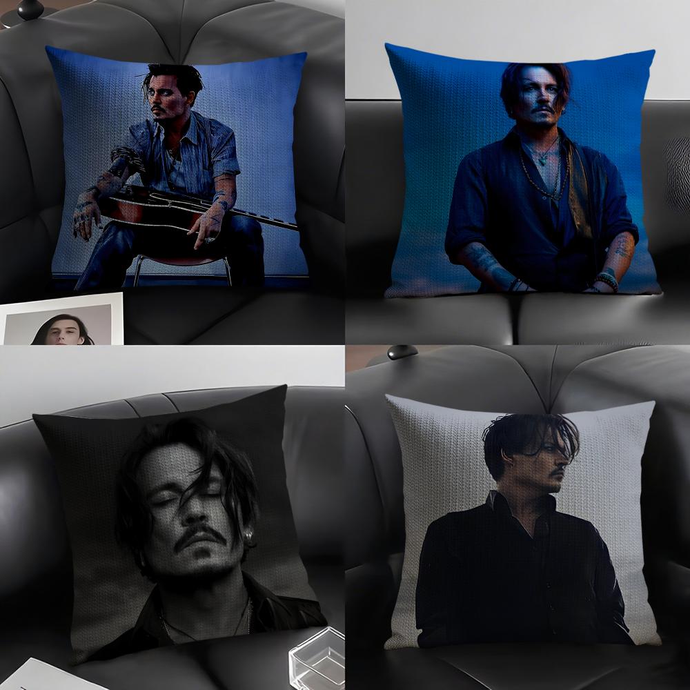 JJohnny DeppP Logo Cushion Cover Natural Linen Organic Fabric DoubleSided Printing Sofa Home Decor Gift Pillow Case