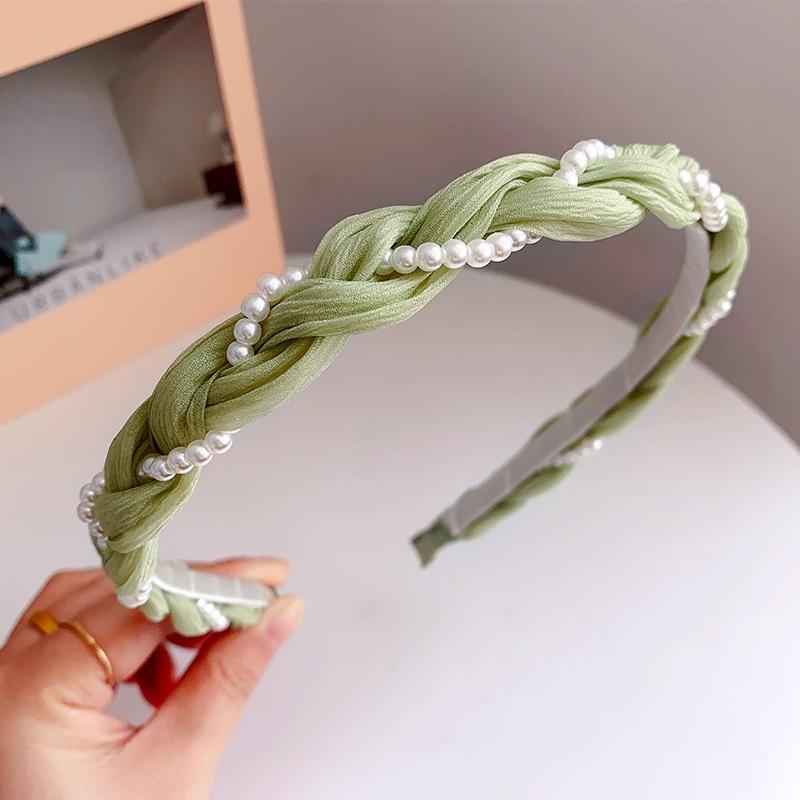 Милая повязка на голову с жемчугом, тканевая, с перекручиванием, жемчужная повязка на голову, белый, зеленый головной убор для умывания лица