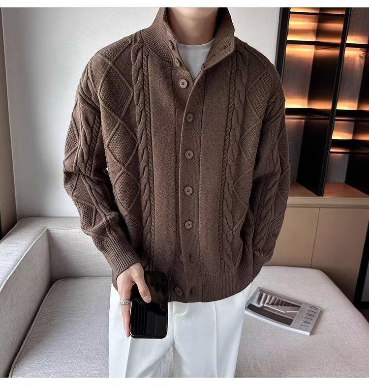 Мужской кардиган толстой вязки в корейском стиле осень/зима 2023 года — свободный крой, однотонная куртка-свитер