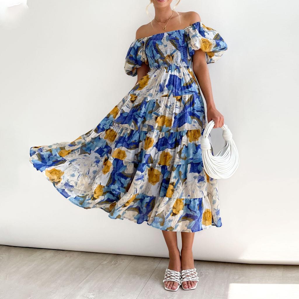 Ladies Summer Fashion High Waist Off Shoulder Dress