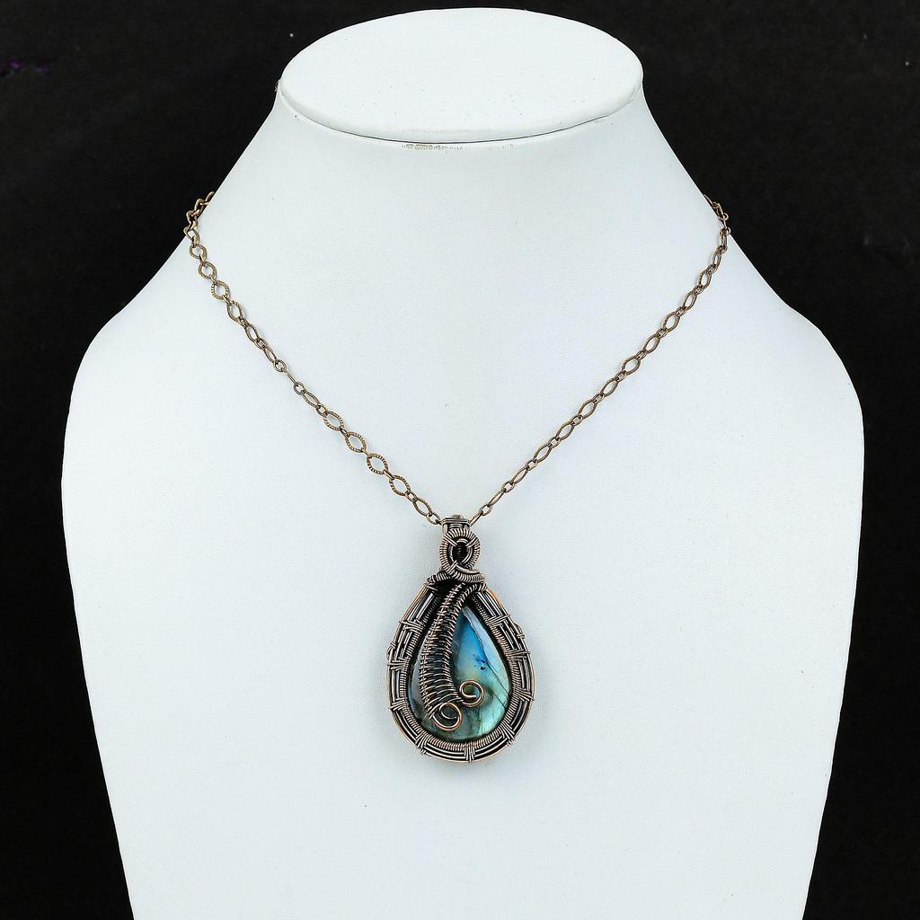 Ювелирные изделия из лабрадорита на День Благодарения, подвеска ручной работы из чистой медной проволоки