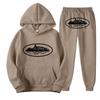 Unisex Hooded Sweatshirt Set With Graphic Print Long Sleeve Top Pants Soft Fleece Lined Casual Sportwear Fall