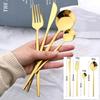 5/24Pcs Black Handle Golden Cutlery Set Stainless Steel Steak Knife Fork Spoon Tableware Dessert Spoon Festival Kitchen Cutlery