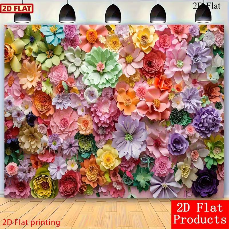 2D Bright Paper Flower Wall Backdrop, Colorful Floral Background
