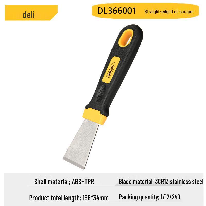 Deli Tools 1.5" Oil Stain Scraper Bent Head Stainless Steel Putty & Grout Knife DL366001