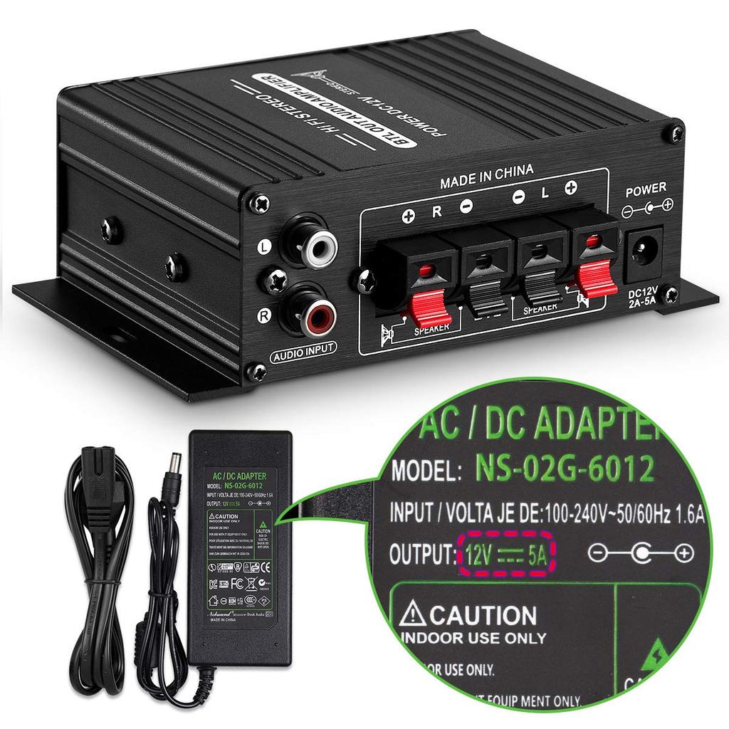 AK-170 Мотоциклетный стерео цифровой усилитель мощности, Компактный цифровой усилитель 12 В с адаптером питания 12 В/5 А