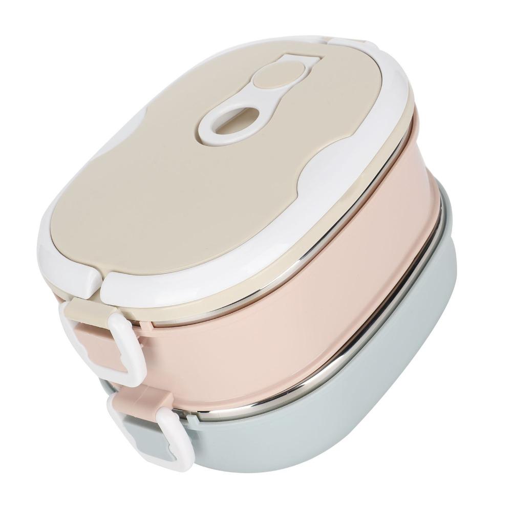 Stackable Design Stainless Steel Lunch Box Round Shape Insulated Lunch Container Outdoor Travel