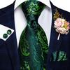 Mens Green Silk Tie Bridegroom Wedding Suit Corsage Necktie Hanky Cufflinks Set