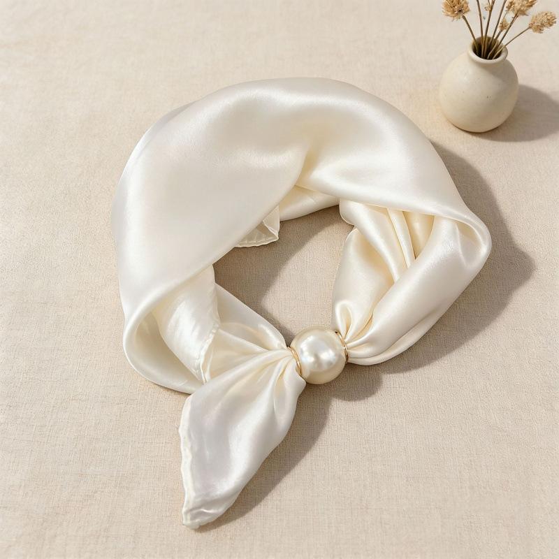 Simulation Silk Satin Silk Scarf Solid Color Magnetic Silk Scarf Lazy Silk Scarf Pearl Magnetic Silk Scarf Neck Small Scarf