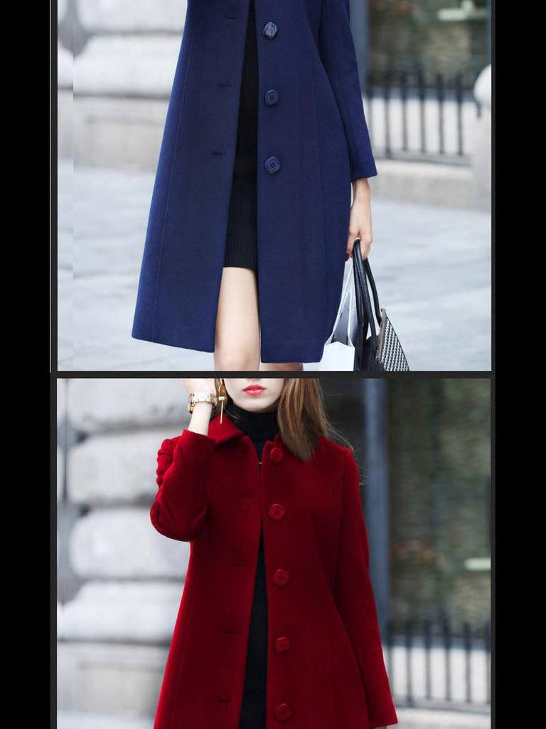 Women's Mid-Length Wool Coat, 2025 Autumn/Winter, Hepburn Style, Slim Fit, Plus Size