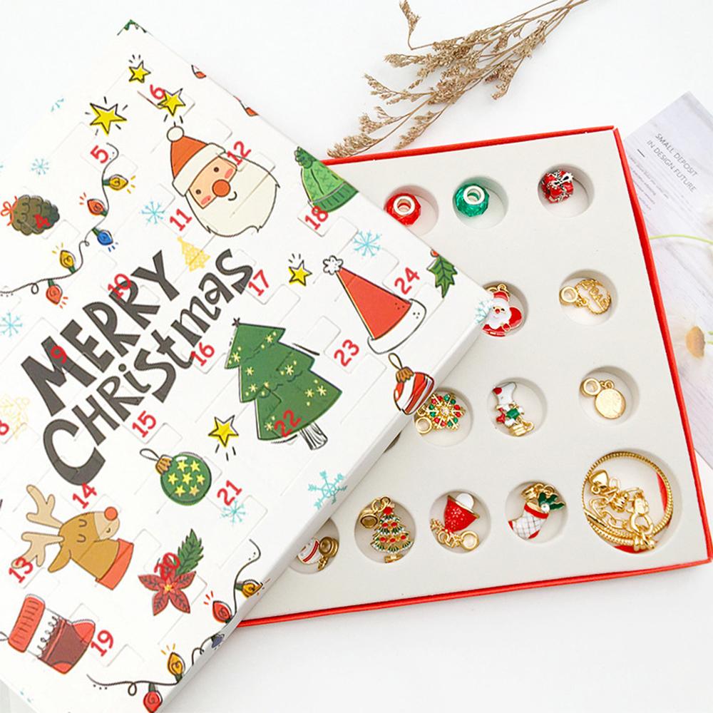 Christmas Advent Calendar Bracelets Girls 24 Days Xmas Countdown Calendar Blind Box DIY Jewelry Making Kit Gift 22 Charm Beads Pendants 2 Bracelets
