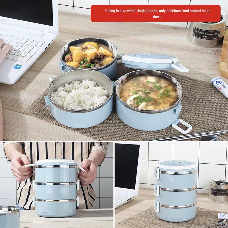 Изолированный многослойный ланч-бокс Bento из нержавеющей стали - Круглый дизайн, Одно-/Двухслойный вариант, Идеальный подарок для акции по открытию