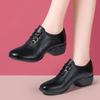 4см Дышащие Удобные Туфли из Натуральной Кожи Туфли на Платформе Женские 2025 Весна На шнуровке Средний Блочный Каблук Обувь для Танцев Мама