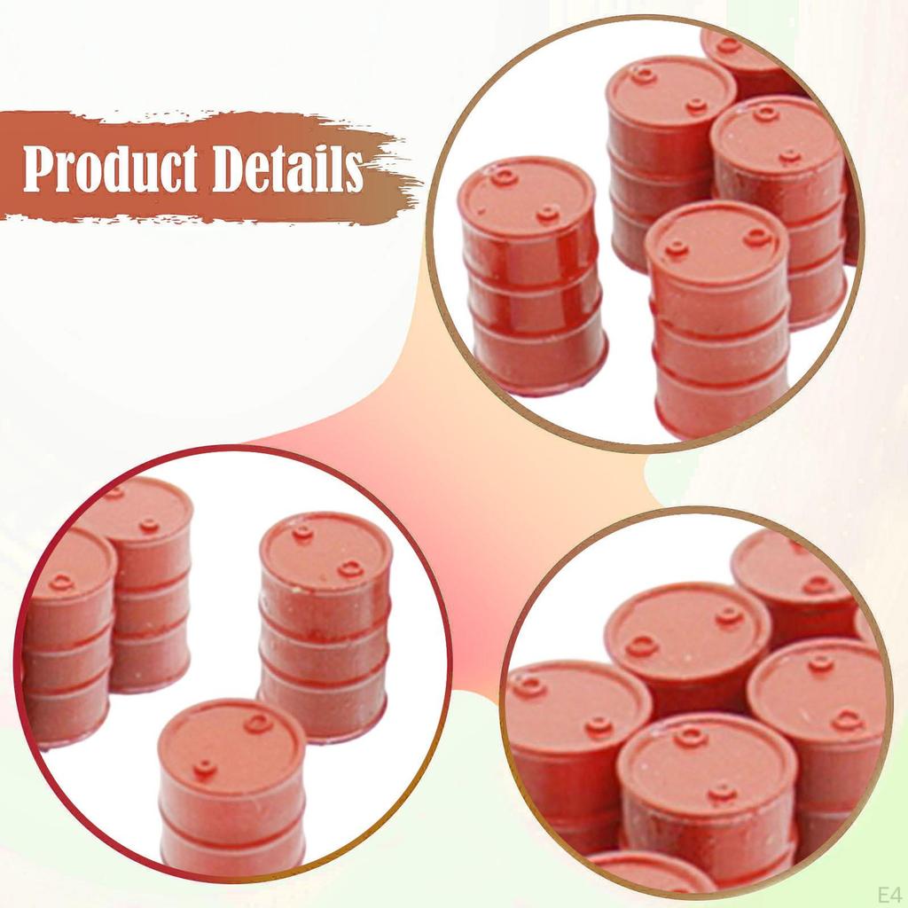 10 Pieces Oil Drums Decor Accessories 1/87 HO Scale Simulation Miniature Mini Barrel for Cargo