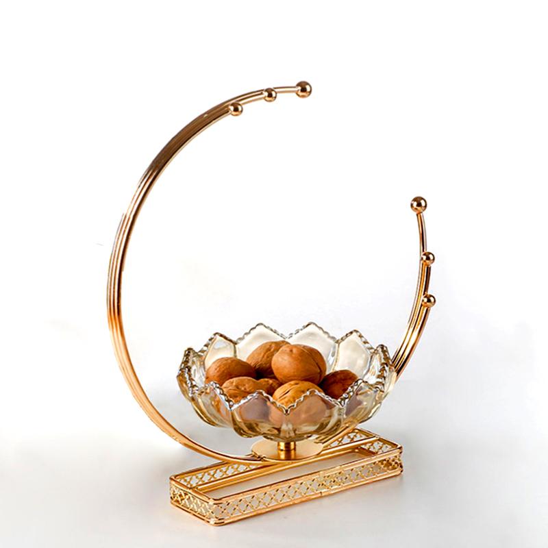 1 шт., легкая роскошная стеклянная тарелка для хранения закусок, декоративная тарелка для фруктов в форме луны из металла в европейском стиле