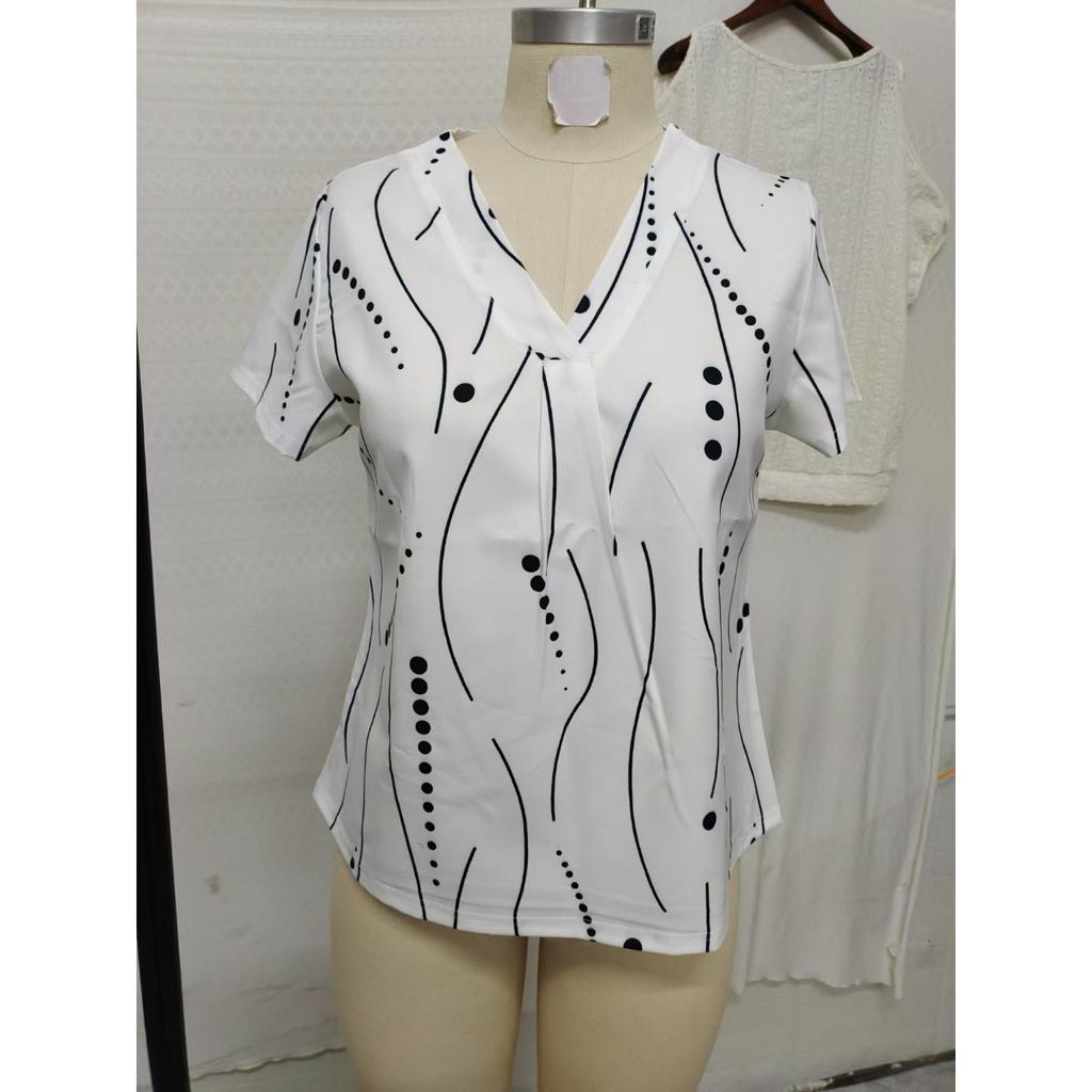 Fashion Casual Printed V-neck Top T-shirt for Women