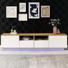 TV Lowboard 180cm Width LED Lighting, Modern TV Cabinet 2 Lockers 4 Open Shelves, Living Room Dining Room, White & Oak, 180 X 40 X 50 Cm