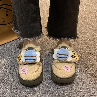 Милые женские хлопковые туфли с рисунком из мультфильмов 2024 года, зимние новые нескользящие толстые подошвы, плюшевые теплые зимние ботинки, ботинки на платформе Zapatos De Mujer
