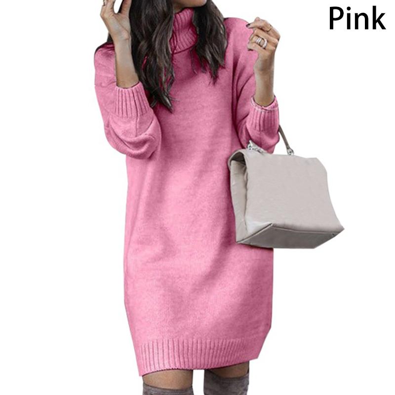 Женская повседневная туника с длинным рукавом, водолазка, вязаный пуловер, свободное платье на осень и зиму