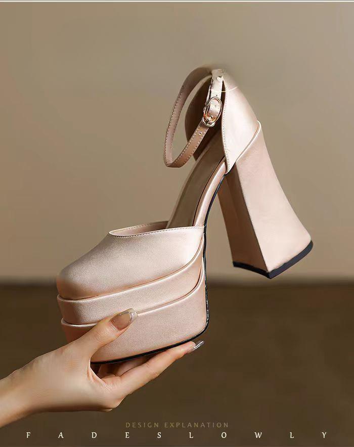 Fashion Mary Jane Shoes Women 2024 New Spring Autumn Thick Heels High Heels Waterproof Platform Hollow Luxury Brand Women's Shoes Pumps