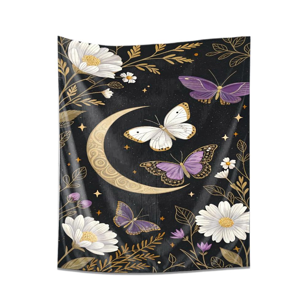 Elegant Purple Butterfly and Moon Hanging Cloth Wall Decoration Tapestry