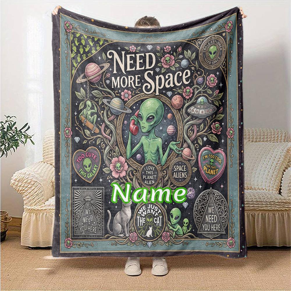 Alien Space Adventure Space Exploration Customize Your Name Home Blanket Comfortable Soft Lightweight Allseason Multipurpose Blanket For Picnics Sofas