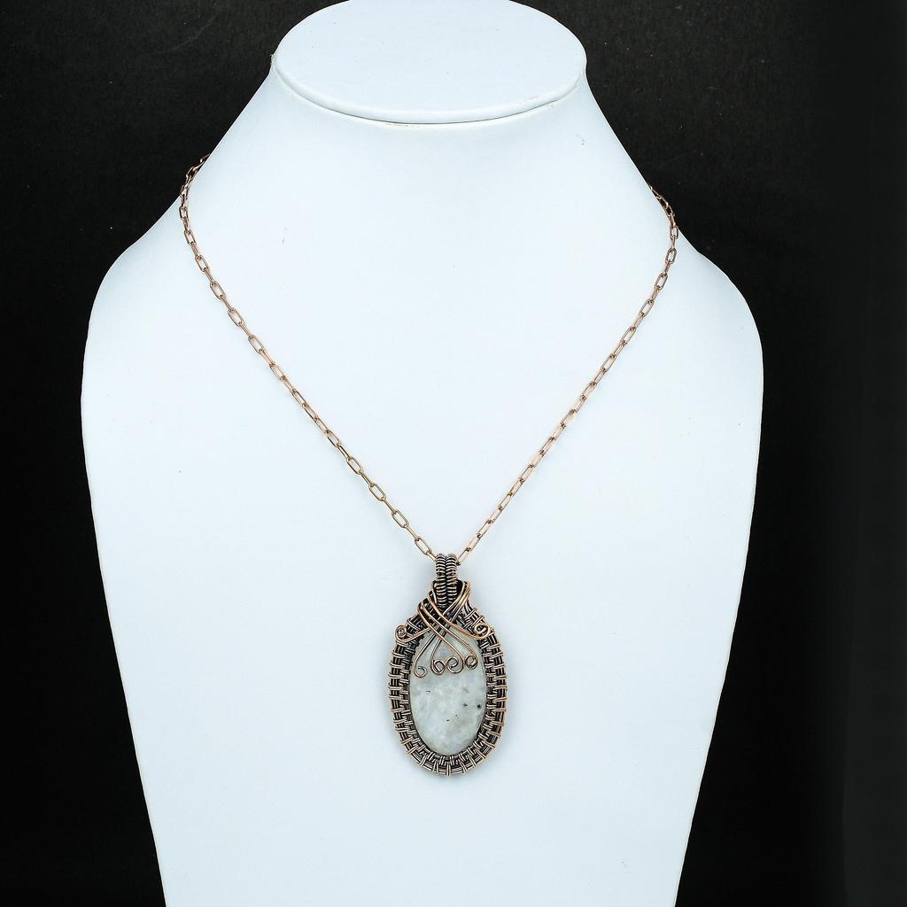 Подвеска из лунного камня, медная проволочная обертка, медные украшения, радужные украшения из лунного камня, подвеска ручной работы из драгоценного камня, проволочная подвеска, подарок для нее