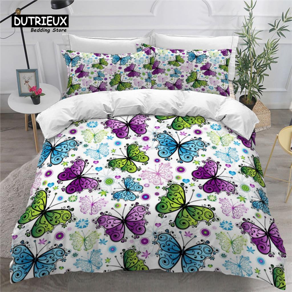 Красочные бабочки и цветочные пододеяльники комплект постельного белья с изображением бабочек размера «king size» для детей девочек пододеяльник наволочки