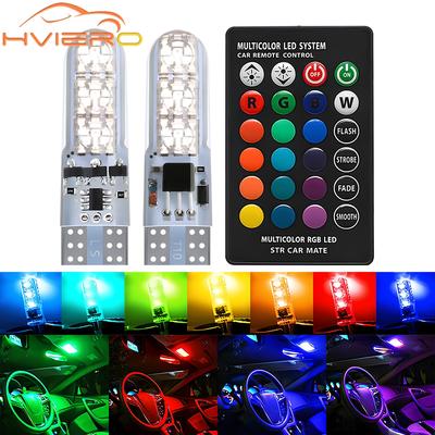 2X T10 водонепроницаемый RGB W5W 5050 6SMD DC 12V пульт дистанционного управления RGB 501 194 168 гирлянда купольная лампа клиновидная боковая автомобильная атмосферная лампа