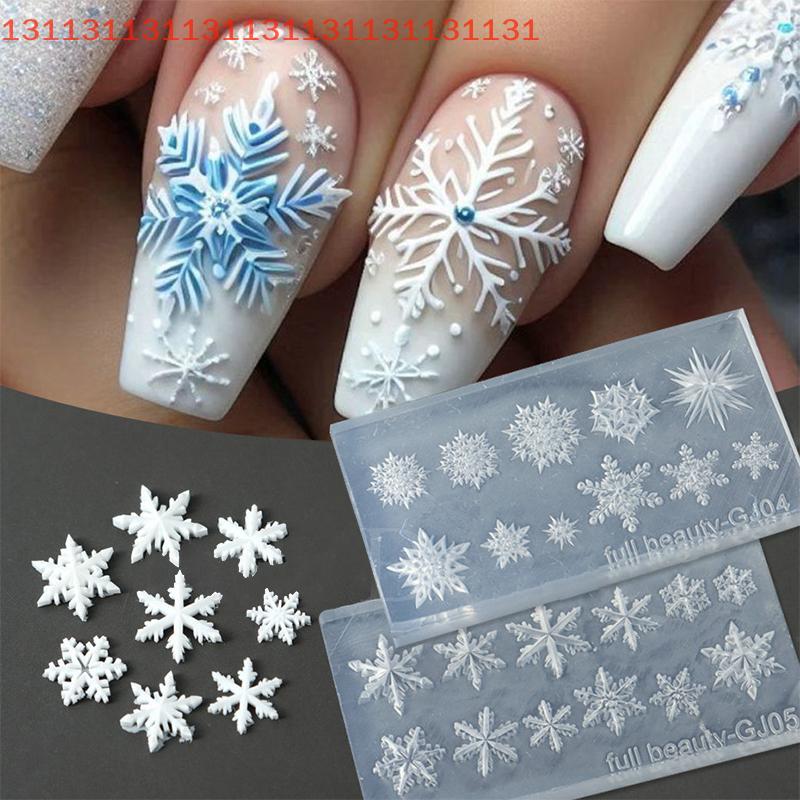 1PCS 3D Embossed Soft Stamping Plate Reusable DIY Gel Stencils for Christmas Carving Winter Snowflake Silicone Nail Art Mold