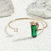 Fashion Green Leopard Rectangular Crystal Earrings Necklace Bangle 3 Piece Set Banquet Wedding Jewelry Set Birthday Gift
