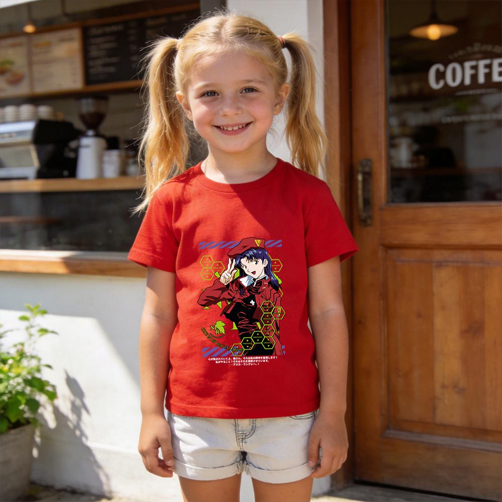 Evangelion Misato Anime Print Cotton T Shirt for Boys Girls Kids Summer Short Sleeve Top Soft Breathable Daily Wear