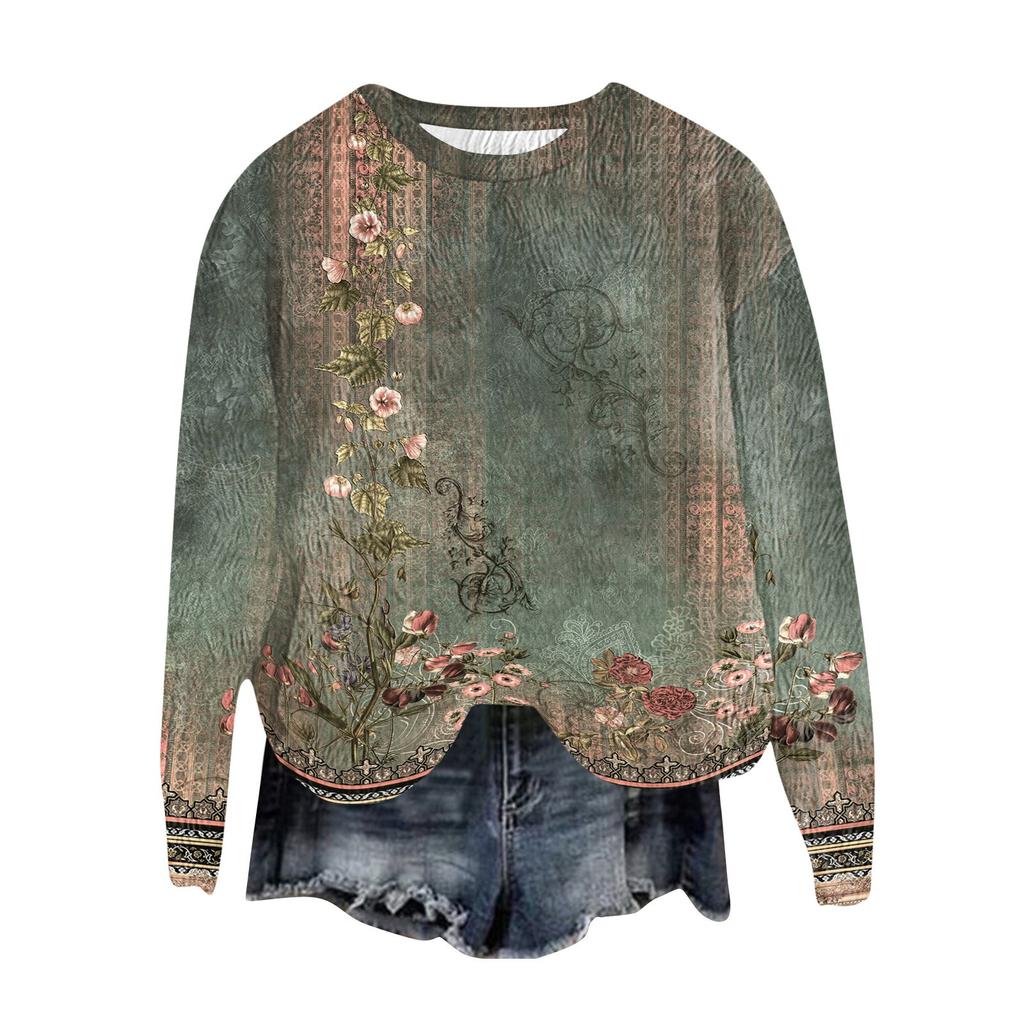 Женский модный пуловер с круглым вырезом, футболка с длинным рукавом, с принтом