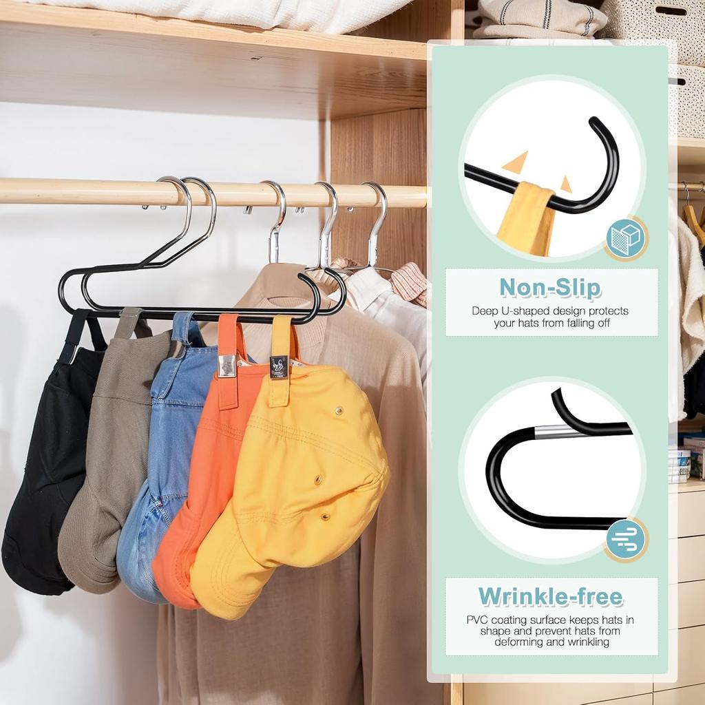 Hat Storage Organizer for Baseball Caps, Lomrsiul Non Slip PVC Coating Hat Rack Hangers for Closet Hat Holder Max 10 Hats Closet Organizers and